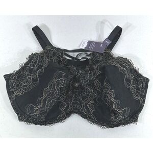 Cacique Black Gold Lace Lightly Lined Balconette Underwire Bra Size 46DDD New